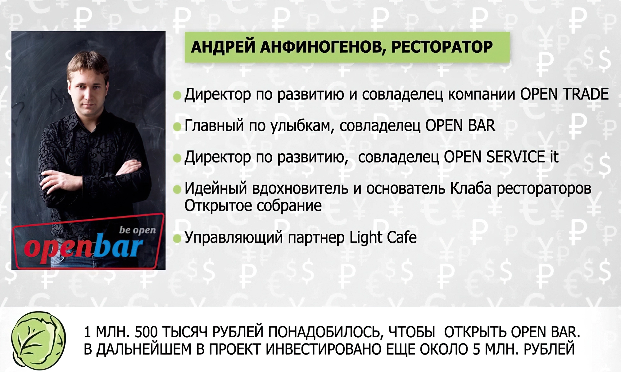 Андрей Анфиногенов - ресторатор и совладелец бара «OPEN BAR»